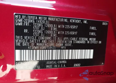 2024 Toyota Rav4 Hybrid Xle из США, поврежденный, VIN 4T3RWRFV0RU158425